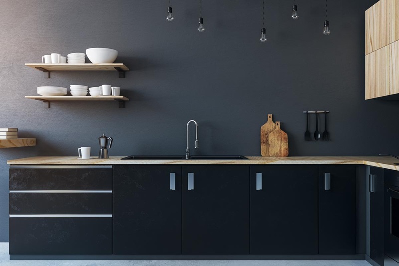 Desain Dinding Dapur Hitam untuk Tampilan Elegan